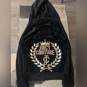 Juicy Couture Black Velour Hoodie with Gold Emblem